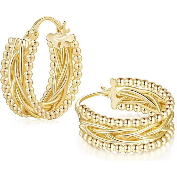 14K Gold Hoop Earrings for Women 14K Gold Chunky Hoop Earrings Chic Hoops - Picture 1 of 6